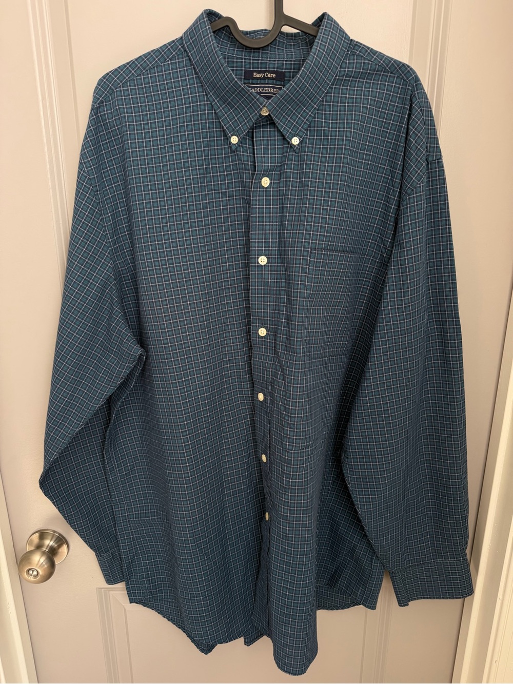 Saddlebred Mens XL Blue Plaid Cotton Blend Woven Easy Care Button-Down LS